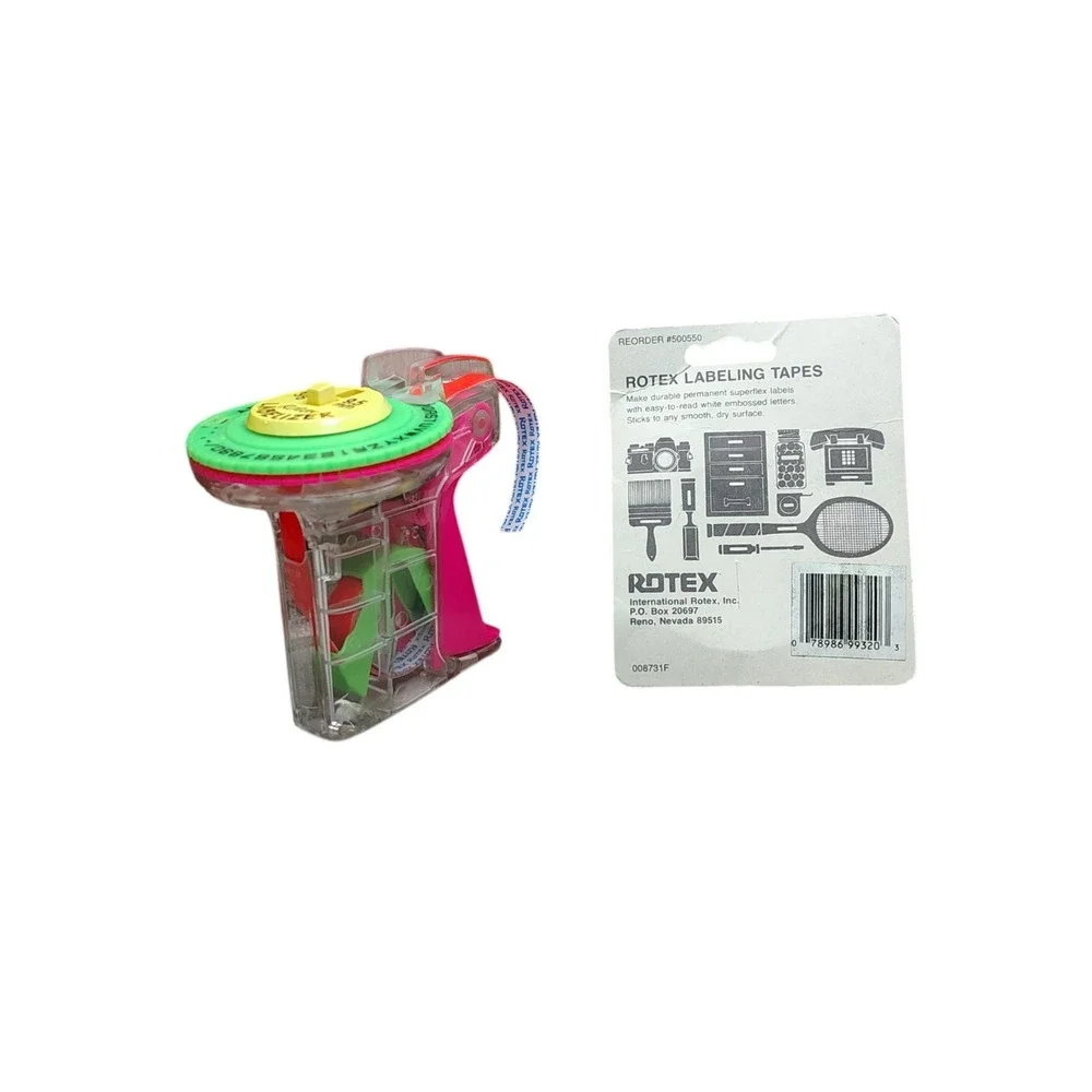 Vintage Rotex Labelizer Neon Label Maker See Through Clear with‎ Extra Tape